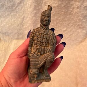 Vintage Chinese Terracotta Clay Warrior Army Soldier Kneeling 5 1/4” T 2 1/4” W